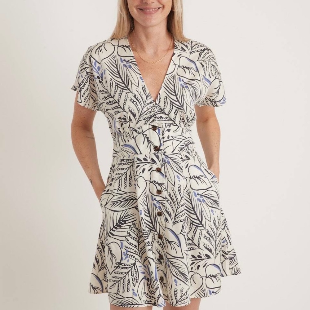 Marine Layer Camila Mini Dress in Black & White Foliage